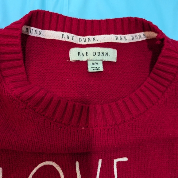 Rae Dunn Red and White Crew Neck Sweater LOVE - Picture 6 of 13